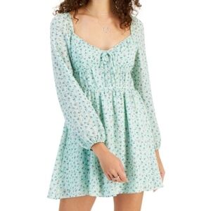 Kingston Gray Juniors Light‎ Green Floral Balloon Sleeve Mini Dress Size M NWT